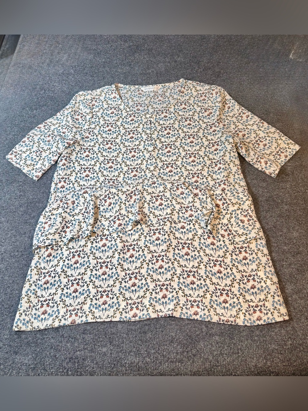 Downeast Floral Peplum Tiered Ruffle Short Sleeve Top M